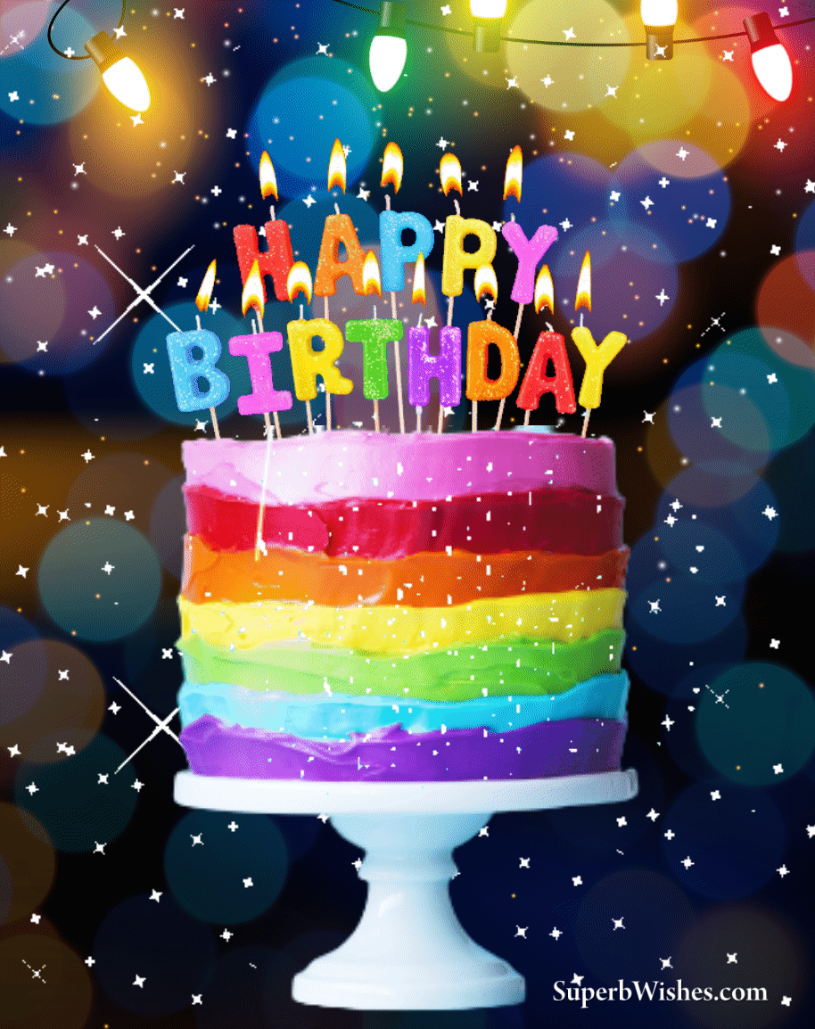 Colorful Animated Birthday Cake GIF With Candles