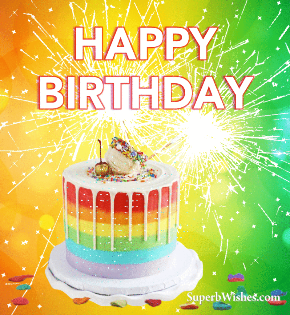 Colorful Birthday Cake With Sparklers Animated GIF | SuperbWishes.com