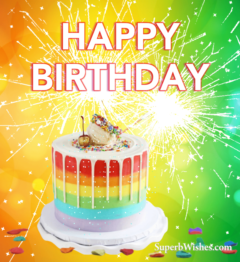 Colorful Birthday Cake With Sparklers Animated GIF 
