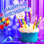 Delicious Happy Birthday Cupcake GIF With Colorful Candles