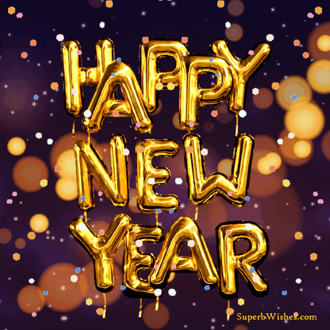 Shiny Golden Balloons Happy New Year Animated GIF | SuperbWishes