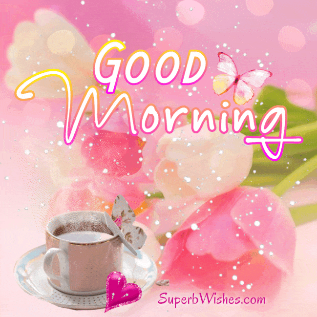 Beautiful Good Morning Animated GIF With Teacup Flowers | SuperbWishes