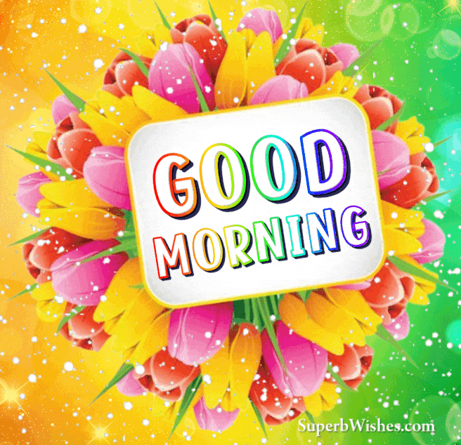 Good Morning Greeting GIF With Colorful Flowers 