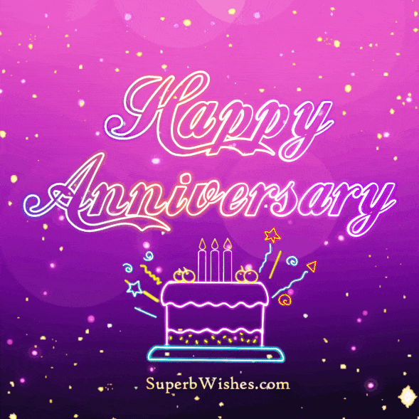 Neon Glow Happy Anniversary GIF With Bokeh Animation | SuperbWishes