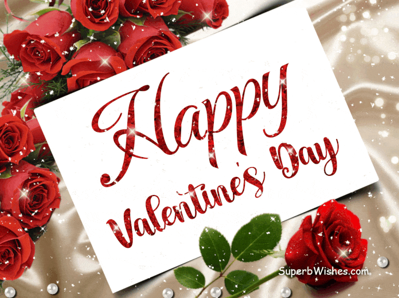 Happy Valentine's Day Greeting Card With Lovely Roses GIF