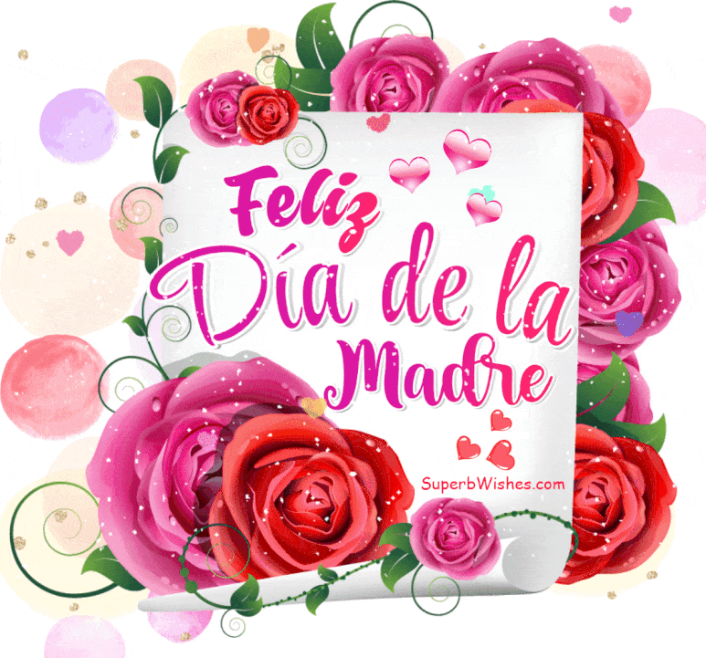 Feliz Día de la Madre GIF Con Rosas Coloridas 