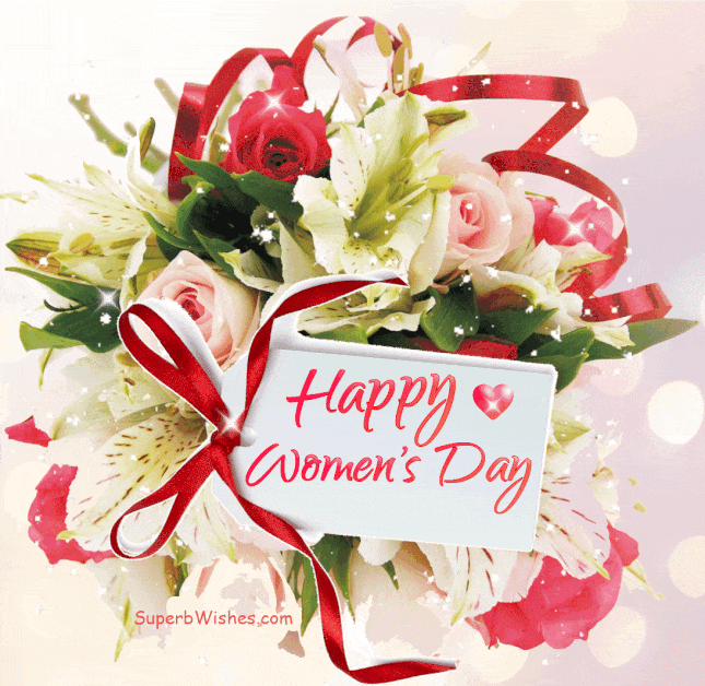 Happy Women's Day With Colorful Flowers GIF 