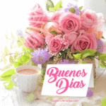 Buenos Días GIF Con Hermosas Rosas Rosadas