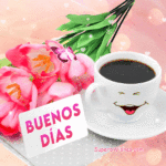 Buenos Días GIF Con Taza de Café Blanca Sonriente