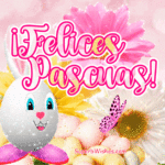 Felices Pascuas GIF con hermosas flores y huevos