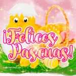 Felices Pascuas GIF con pollito amarillo