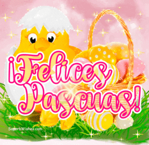 Felices Pascuas GIF con pollito amarillo