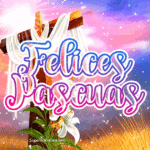 Religiosa Feliz Pascua Con Cruz de Madera GIF