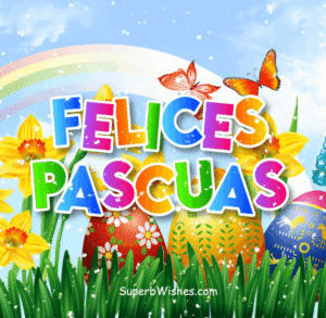 Felices Pascuas GIF con coloridos huevos decorados