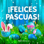 Felices Pascuas GIF con huevos en un campo de hierba