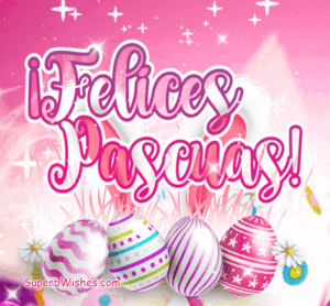 Felices Pascuas GIF con orejas de conejo y hermosos huevos pintados