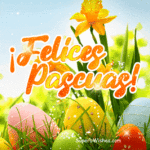 Felices Pascuas GIF con huevos de Pascua de colores