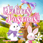 Felices Pascuas GIF con lindos conejitos