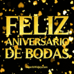 Feliz Aniversario de Bodas Con Confeti de Corazón Dorado GIF