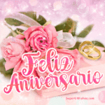 Feliz Aniversario GIF Con Encantador Rosas Rosadas