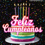 Pastel de Cumpleaños Animado Colorido GIF Con Velas