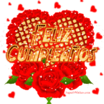 Feliz Cumpleaños GIF Con Corazón de Rosas