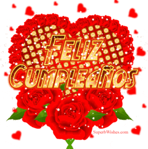 Feliz Cumpleaños GIF Con Corazón de Rosas