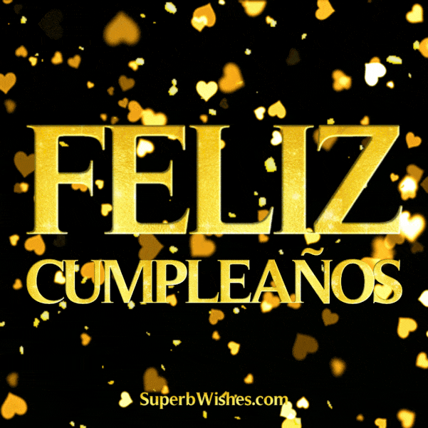 Feliz Cumpleaños Con Corazón Dorado Confetti GIF | SuperbWishes.com