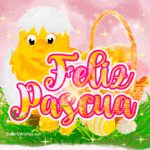 Feliz Pascua GIF con pollito amarillo