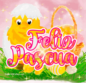 Feliz Pascua GIF con pollito amarillo