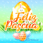 Lindo Feliz Pascua GIF Con Un Huevo De Oro Y Flores Amarillas