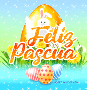 Lindo Feliz Pascua GIF Con Un Huevo De Oro Y Flores Amarillas