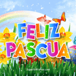 Feliz Pascua GIF con coloridos huevos decorados