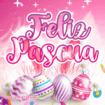 Feliz Pascua GIF con orejas de conejo y hermosos huevos pintados