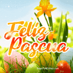 Feliz Pascua GIF con huevos de Pascua de colores