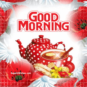 Good Morning Animated GIF With Red Teapot