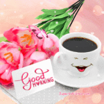 Good Morning GIF With White Smiley Coffee Cup