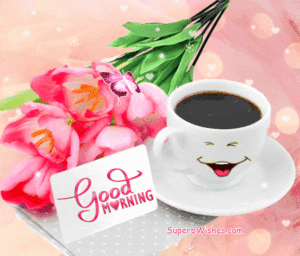 Good Morning GIF With White Smiley Coffee Cup