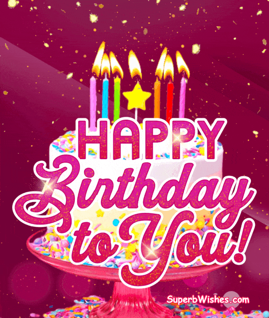 Happy Birthday Cake With Colorful Candles GIF | SuperbWishes.com