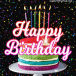 Colorful Animated Birthday Cake GIF With Candles