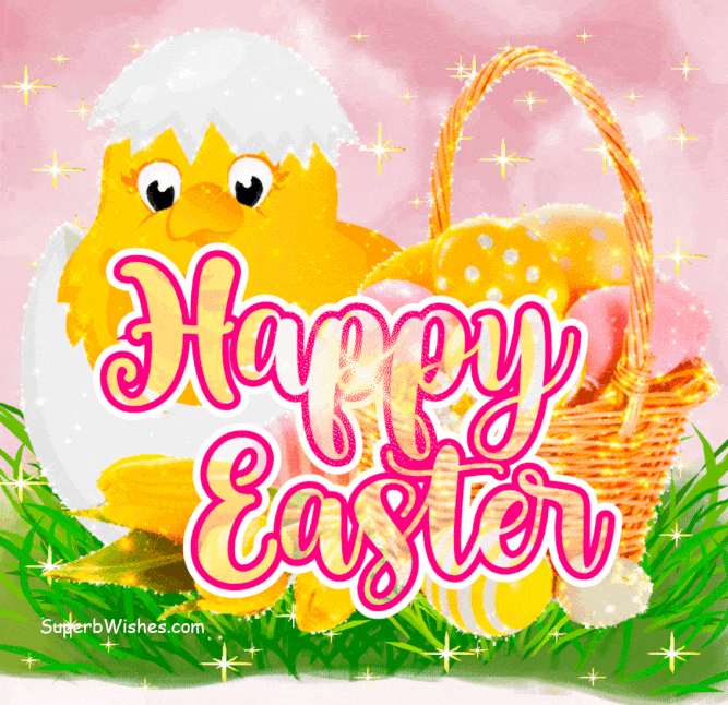 Happy Easter GIF With Yellow Chick