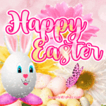 Happy Easter GIF With Beautiful Flowers And Eggs