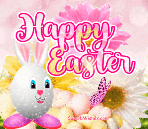Happy Easter GIF With Beautiful Flowers And Eggs
