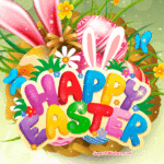 Happy Easter With Eggs And Rabbit Ears GIF
