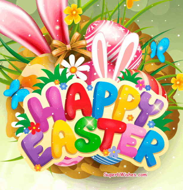Happy Easter 2023 GIF With Eggs And Rabbit Ears