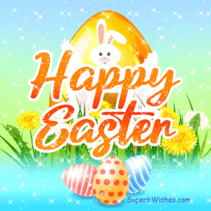 Cute Happy Easter GIF With A Golden Egg And Yellow Flowers