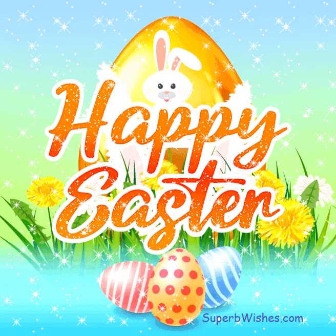 Cute Happy Easter GIF With A Golden Egg And Yellow Flowers SuperbWishes