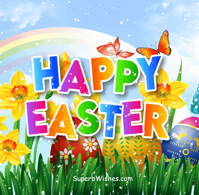 Happy Easter 2023 GIF With Colorful Decorated Eggs SuperbWishes