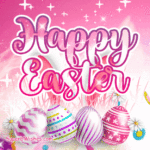 Happy Easter GIF With Bunny Ears And Beautiful Painted Eggs