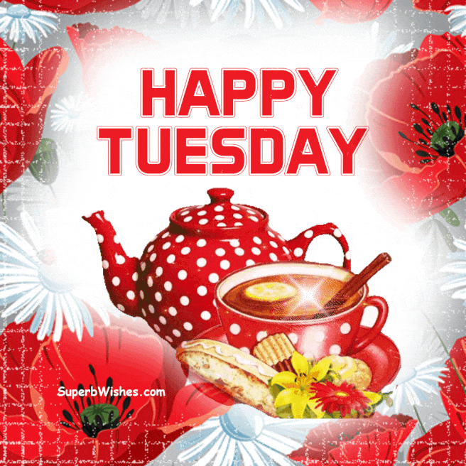 Happy Tuesday Animated GIF With Red Teapot